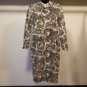 Nude and silver sequin midi dress